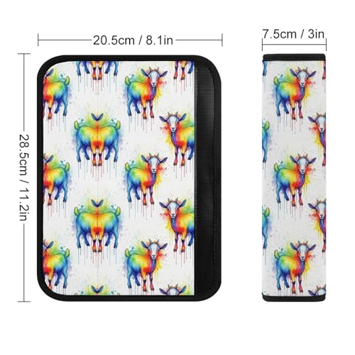 2 Pack Rainbow Watercolor Goat White Car Seat Straps Shoulder Pads Soft Padded Seat Belt Cushion for Kids, All Vehicles, Pressure Relief - color: Pattern 755
