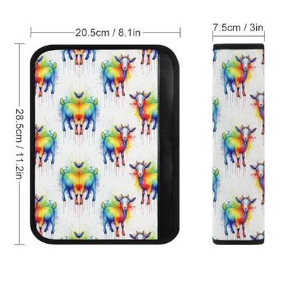 2 Pack Rainbow Watercolor Goat White Car Seat Straps Shoulder Pads Soft Padded Seat Belt Cushion for Kids, All Vehicles, Pressure Relief - color: Pattern 755