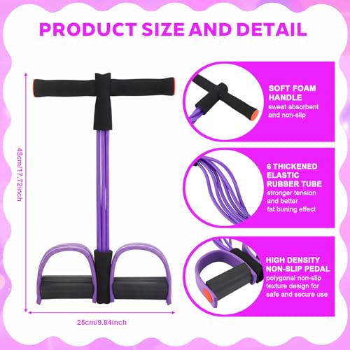 2 Pcs Fitness Resistance Bands 6 Tube Pedal Resistance Bands with Handles 8 Shaped Training Elastic Ropes Multifunction Tension Ropes for Waist Arm Shoulder Leg Back Home Workout - color: Purple