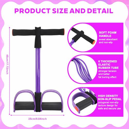 2 Pcs Fitness Resistance Bands 6 Tube Pedal Resistance Bands with Handles 8 Shaped Training Elastic Ropes Multifunction Tension Ropes for Waist Arm Shoulder Leg Back Home Workout - color: Purple