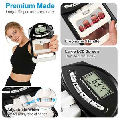 Grip Strength Tester Trainer - Dynamometer Handgrip Measurer Meter, Handheld Strengthener Exerciser for Sports, School, and Home Use