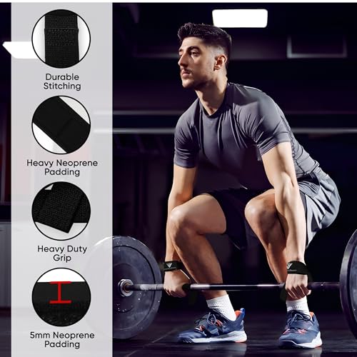 Weight Lifting Straps,Powerlifting Deadlifting, Anti Slip 60CM Hand Bar Grip, 5MM Neoprene Wrist Support, Heavy Duty Weightlifting Bodybuilding Workout - color: Black