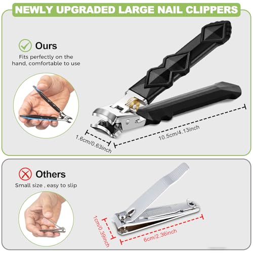 Toenail Clippers for Thick Nails, Nail Clippers Set, 5pcs with Leather Case | Toe Nail Clippers for Thick Nails for Seniors | Long Handled Nail clippers for Men | Sharp Slanted Ingrown Toenail Clippers