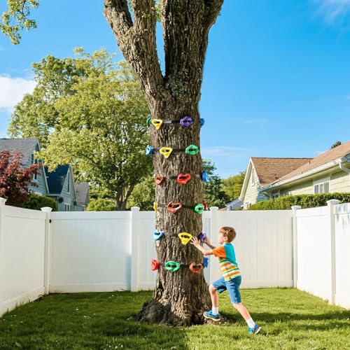 SEKKVY 18PCS Ninja Tree Climbing Holds and 6 Sturdy Ratchet Straps for Kids Tree Climbing, Large Climbing Rocks for Outdoor Ninja Warrior Obstacle Course Training - style: 18 Holds