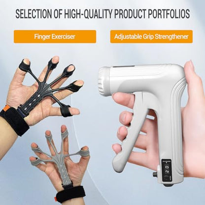 Hand Grips Strengthener, Forearm Strength Trainer- Adjustable Resistance 11-220Lbs Hand gripper with Counting,Finger Exerciser,Hand Extension Exerciser for Muscle Building and Injury Recover Combo Set - color: White Combo Set