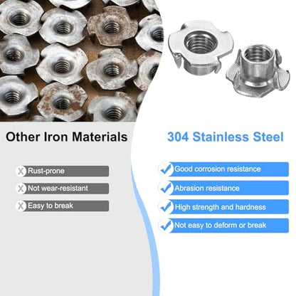 M METERXITY 20-Pack M12x13mm T-nut, 4-Pronged Tee Nut Threaded Insert | Stainless Steel, for Wood, Rock Climbing Holds, Furniture, Corrosion Resistant Fasteners - size: M12x13mm