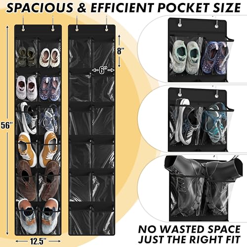 Simple Houseware 24 Pockets - 2PK 12 Large Pockets Over Door Hanging Shoe Organizer, Black - color: Black