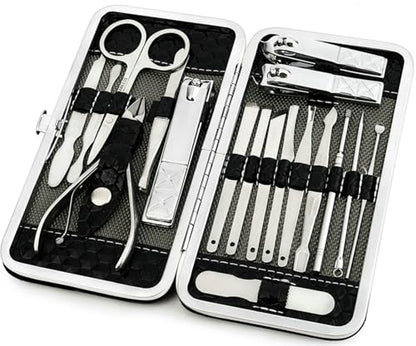 Nail Clippers Set Men Personal Care Tools Accessories Professional Manicure Pedicure Kit with Travel Case Nail Grooming Kit Gifts for Men Women Father Mother - color: Black-18pcs