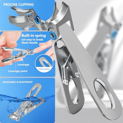 Toenail Clippers for Thick Toenails with 45° Curve Blade, Wide Jaw, Long Handle Easier Trimming | Ergonomic Toe Nail Clippers for Thick Nails for Seniors Men | Premium Steel Fingernail Clipper Cutter - style: Silver curve nail clippers