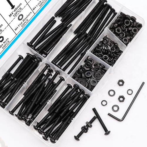 220PCS Black M4 Button Head Hex Socket Cap Screws, M4 x 30/35/40/45/50mm Metric Screws Bolts Nuts Washers Assortment Kit, 10.9 Grade Alloy Steel - size: M4 x 30/35/40/45/50mm, style: Button Head
