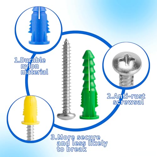 70 Pcs Drywall Screws and Anchors, Drywall Anchors and Screws Kit, Heavy Duty Concrete Screw Set with Wall Anchor Set for Plasterboard Masonry Concrete Brick Cement Walls Picture Hanging Set