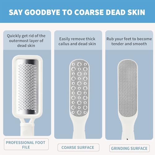 Fu Store 2 Pack Foot Files Callus Remover Stainless Steel Foot Rasp and Dual Sided Feet File Professional Scrubber Pedicure Tools Premium for Feet Care Remove Hard Skin, White - color: White