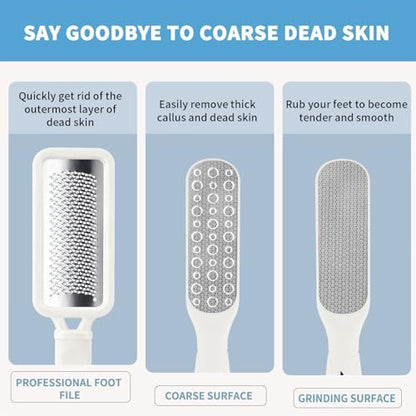 Fu Store 2 Pack Foot Files Callus Remover Stainless Steel Foot Rasp and Dual Sided Feet File Professional Scrubber Pedicure Tools Premium for Feet Care Remove Hard Skin, White - color: White