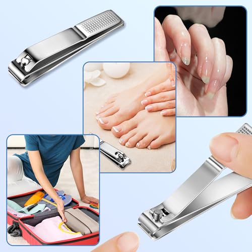 12 PCS Large Nail Clippers for Thick Nails, Straight Edge 3.15 Inch Long Handled Stainless Steel Toenail Clippers, Heavy Duty Flat Toe Nail Clipper for Men Women Seniors(Silver) - color: Silver-12 Pcs