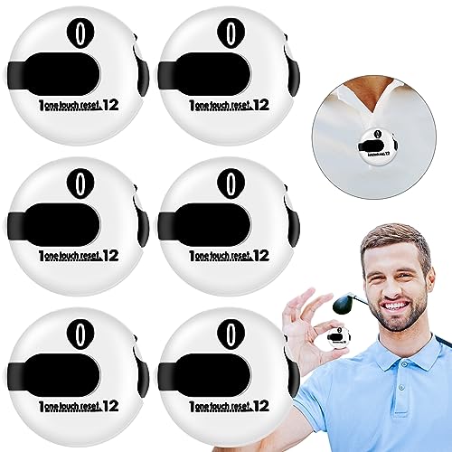 Frienda 6 Pack Golf Stroke Counter Clicker, Mini Score Counter, One-Touch Reset Clip for Gloves, Belt & Golf Bag, Counts up to 12 Strokes - color: White
