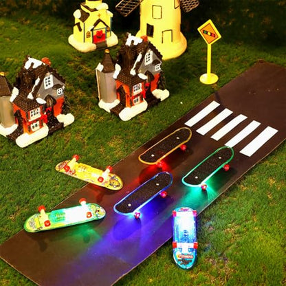 9 Pcs Light up Finger Skateboards Toys, LED Mini Skateboard Fingerboards Creative Fingertips Toys Finger Skater Skateboard Party Favors Gifts for Kids (9)