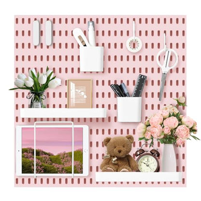 VUSIGN Pegboard Combination Wall Organizer Kit 22" x 22", Pink | 4 Pieces Pegboards and 17 Accessories, Wall Mount Display Peg board Panel Kits for Bedroom, Home, Office, Bathroom - color: Pink2 - 4 Pieces