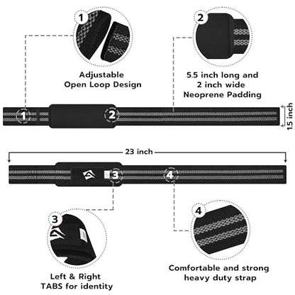 AQF Weight Lifting Straps, Padded Cotton Gym Wrist Straps for Deadlifts | 23" Extra-Long, Heavy-Duty Webbing, 5mm Neoprene Cushioning, Open-Loop Design, Sold as Pair, Ideal for Rows & Pull Workout - color: Black & Grey