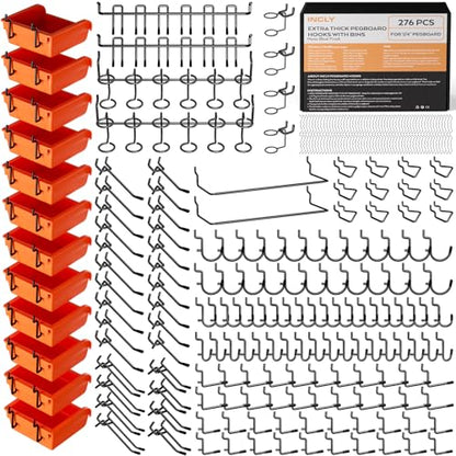 INCLY 276PCS Pegboard Accessories Organizer Kit for 1/4 Inch Pegboard | Extra Thick, Heavy Duty, Pegboard Hooks with Bins & Paper Towel Holder, Peg Board Hooks, For Garage Wall Hanging Tools - size: 276PCS