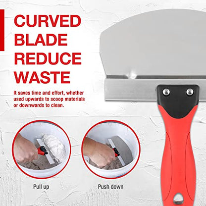 Goldblatt 2 Pieces Bucket Scoop for Drywall, Plaster - Stainless Steel Bucket Scoop - 6.5 Inch Curved Contoured Blade, Upgrade Rustproof Scraper Tools with Soft-Grip Handle for Paint, Mortar | Curved blade design, rust resistant steel, soft grip handle, d