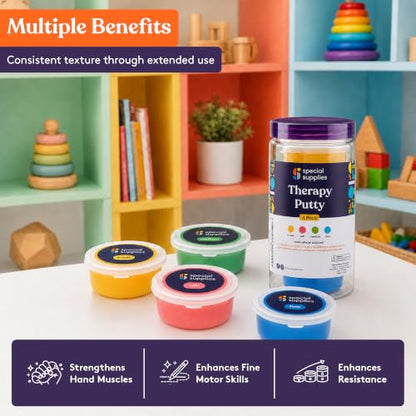 Special Supplies Therapy Putty for Kids and Adults - Resistive Hand Exercise Stress Relief Therapy Putty Kit, Set of 4 Strengths, Three Ounces of Each Putty - color: Primary Colors