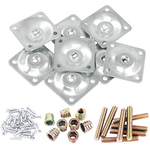 Glarks 8 Sets Sliver Furniture Leg Mounting Plates Set, 8Pcs Leg Attachment Plates with 40pcs 5/16" Hanger Bolts Screws for Furniture Sofa Couches Seats