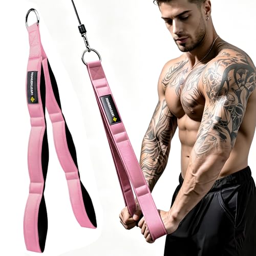 MANUEKLEAR 3 Grip Lengths in 1 Tricep Rope Cable Attachment with Ergonomic Handles, Greater ROM for Tricep Push Down Attachment Professional Gym Rope for Overhead Extension - color: Pink