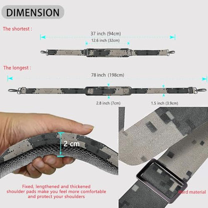 ZINZ Shoulder Strap Universal Bag Strap - 78" Ultra-Thick Padded with Dual Balanced Adjustable Buckles for Briefcase, Travel, Sports, Laptop, Crossbody Bag，Camouflage Gray - color: Camouflage Gray