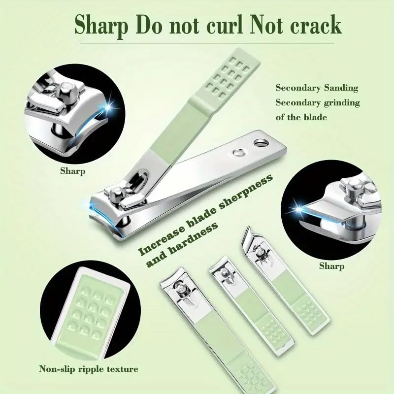 16pcs Nail Clippers Kit, Ultra Sharp Sturdy Fingernail Cutters, Professional Nail Clippers Pedicure Care Tools, Toenail Clipper Cutters for Men and Women Nail Trimmer,Luxury Gold Color,Matcha Green - color: Matcha Green
