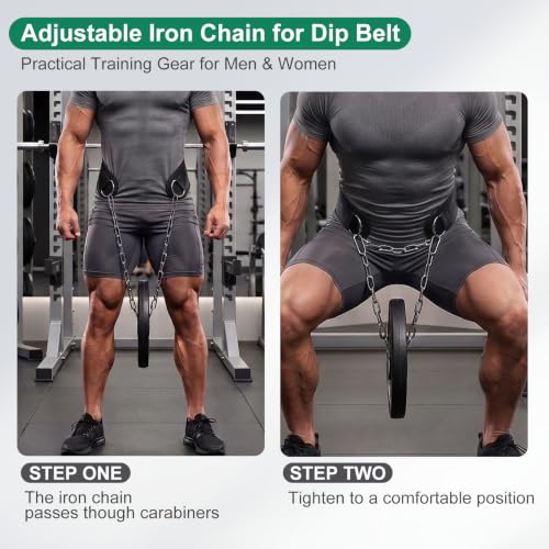 Dip Belt with Chain for Weightlifting, 33.5in Iron Chain, EVA Pad | 220lbs Load Load, Adjustable Fit, Anti-slip Support, Weighted Pull-ups Dips Squats, Unisex, Gym & Home Training