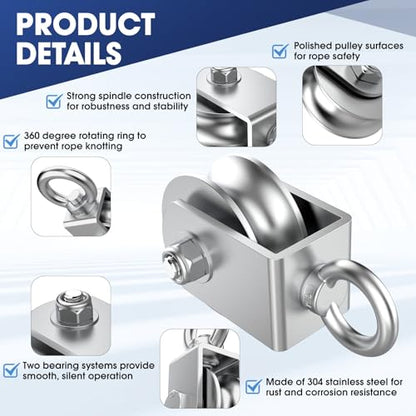 U Type Swivel Pulley Block, 304 Stainless Steel Pulleys for Wire Rope Cable Lifting, DIY Gym Equipment Part, Clothesline, Hoist - Waterproof Sturdy 360 Degree Rotating Wheel (68 mm, 1) - style: 68 mm