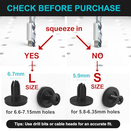 Pegboard Peg Hooks with Inserts Screws for Hanging Mounting (Large Size) | 1/4" Pegboard Accessories Organizers, Screw with Peg Board Locks Set, Hardware for Shelves, Bins, Racks Mounting / Hanging - size: Large