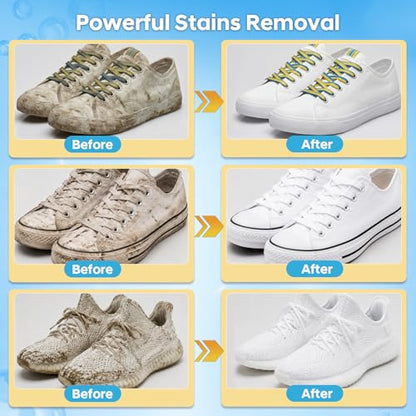 2PCS Shoe Cleaner,Portable Shoe Cleaning Kit for Travel,Business Trips,Gym | Deep Cleaning Shoe Sole Cleaner,13.1 OZ Foam Sneaker Cleaning Kit with Brush Towel Sponge,Sneakers Cleaner for White Shoes