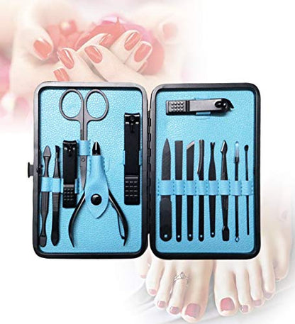 Nail Clippers Sets High Precisio Stainless Steel Nail Cutter Pedicure Kit Nail File Sharp Nail Scissors and Clipper Manicure Kit Fingernails & Toenails with Portable Stylish case (Blue 15-piece) - color: Blue 15-piece
