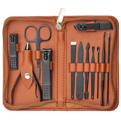 Nail Kit, Manicure Kit, Nail Care Kit for Men, Manicure Pedicure Set, Nail Clippers Toenail Clippers Kit, Professional Manicure Kit Pedicure Kit, Leather Color Travel Case, Set of 12. - color: Leather Color