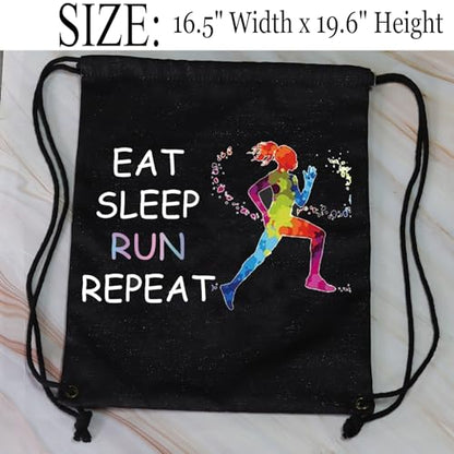 JYTAPP Runner Drawstring Bag Marathon Running Gifts Eat Sleep Run Repeat Drawstring Backpack Gifts for Runner, Athlete, Sprinter, Jogger, Cross Country & Track and Field, Black