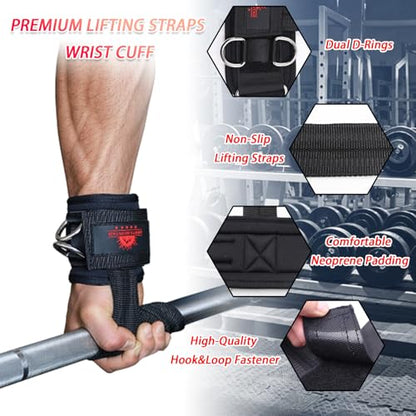 Non-Slip Lifting Straps Wrist cuffs with bag for Weightlifting, Double D-Ring for Deadlifts, Pull-Ups, Cable Machine Training