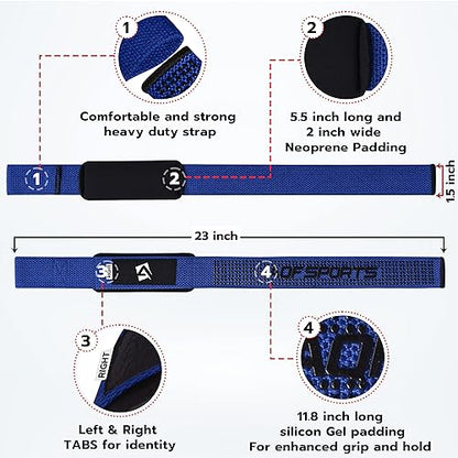 AQF Weight Lifting Straps, Padded Cotton Gym Wrist Straps for Deadlifts | 23" Extra-Long, Heavy-Duty Webbing, 5mm Neoprene Cushioning, Open-Loop Design, Sold as Pair, Ideal for Rows & Pull Workout - color: Blue Gel Grip