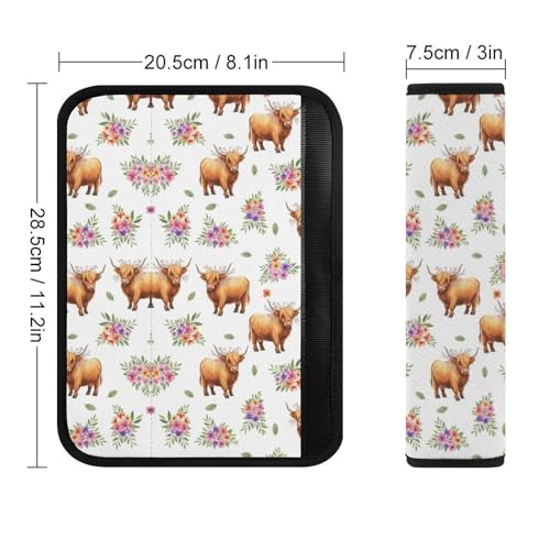 Universal Soft and Comfortable Seat Belt Cover for Adult Use, Stroller Pushchair High Chair, 2 Pack Highland Cow Floral Art Shoulder Harness Cover - color: Pattern 1092