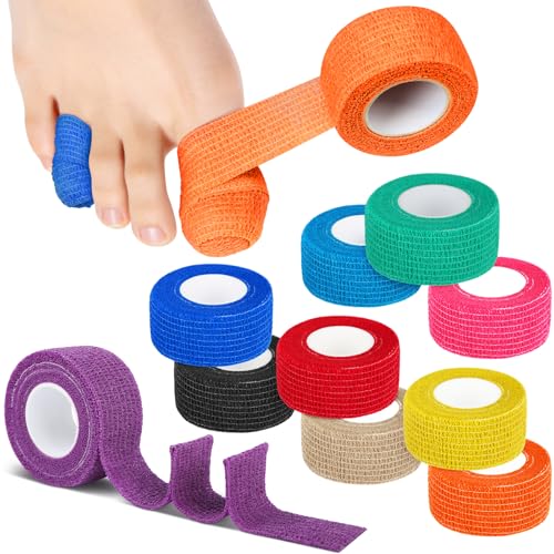 10 Rolls Self-Adhesive Bandages Wraps, Toe Caps & Toe Covers Bandages Set for Sports, Wrist, Ankle, Toes Fingers Protector (Colorful) - color: Colorful
