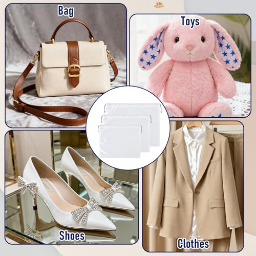 15 Pcs Dust Bags for Handbags, White Silk Drawstring Storage Bags, 3 Sizes Purse Dust Covers for Travel Shoe Boot Protection