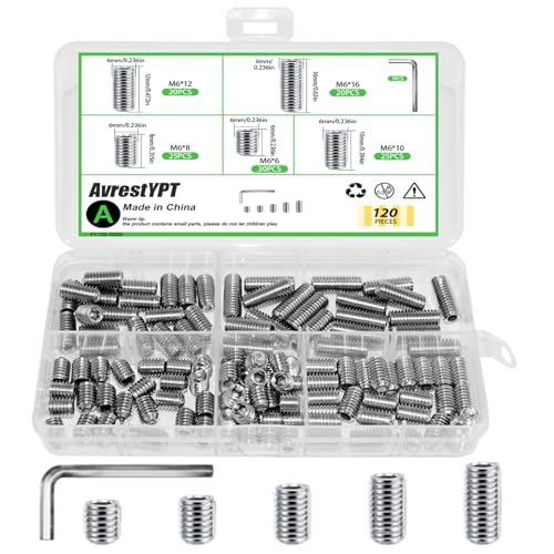100 Pcs Set Screws Assortment Kit, 5 Sizes Included, M6 Metric & SAE Allen Set Screws for Plumbing, Bathroom Fixtures, Door Knobs - color: Silver-M6-100Pcs
