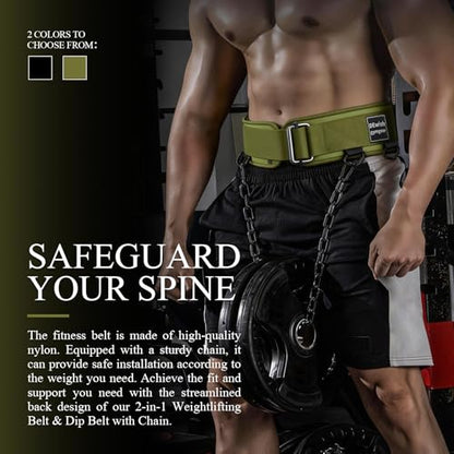 2-in-1 Weightlifting Belt with 36 IN Steel Chain & Self Locking, Dip Belt for Pull Up, Squat, Deadlifts & Added Weight Training - color: Black, size: XL(37"-41")