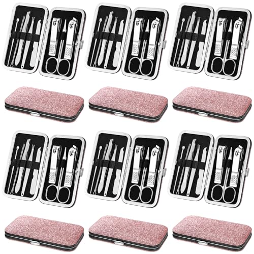Geosar 12 Sets Manicure Set Nail Clippers Pedicure Kit 8 in 1 Grooming Stainless Steel Kits Nail Care Tools with Travel Case for Employee Coworker Teachers Nurse Gifts(Glitter Pink) - color: Glitter Pink