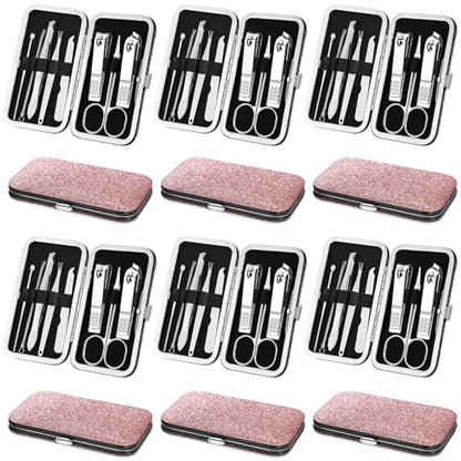 Geosar 12 Sets Manicure Set Nail Clippers Pedicure Kit 8 in 1 Grooming Stainless Steel Kits Nail Care Tools with Travel Case for Employee Coworker Teachers Nurse Gifts(Glitter Pink) - color: Glitter Pink