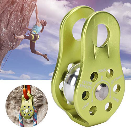 20KN Small Rope Pulley, Rock Climbing Pulley with Ball Bearings for Rock Climbing, Traction, Transportation, and More - color: Green