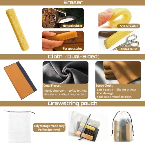 4Pcs Suede Brush and Eraser Set for Shoe Cleaning | Nubuck Boot Care, Suede Jacket Care