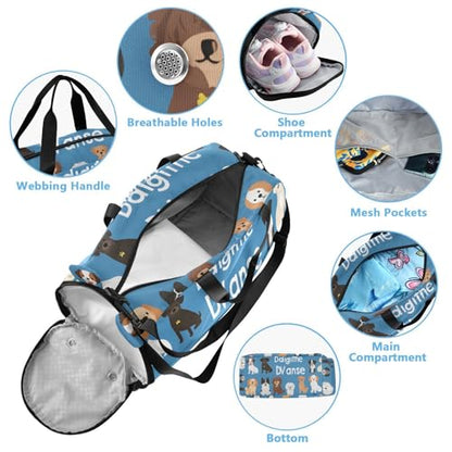 Kids Sports Duffel Bag for Boys & Girls - Cute Dog Puppy Pattern 100% Polyester Gym Bag with Separate Shoe Compartment, Adjustable Shoulder Strap, Compact Travel & Workout Gear Bag - color: Cute Dog Puppy Pattern