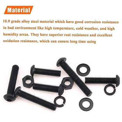 HELIFOUNER 75 Pieces M8 x 30mm /35mm /40mm /45mm /50mm, Button Head Socket Cap Metric Screws Bolts Washers Nuts Kit, 10.9 Grade Alloy Steel, Fully Threaded, Black - size: M8 x 30/35/40/45/50mm, style: Button Head