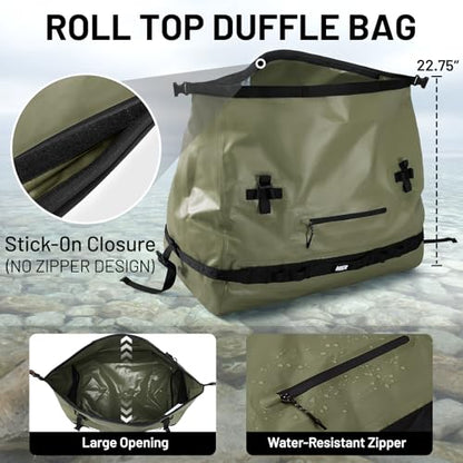 MIER Large Waterproof Duffel Bag - 60L/80L Dry Bag Backpack | Detachable Backpack Straps; Multi-Pockets; Roll-Top with Hook-and-Loop Closure; Motorcycle, Kayaking, Gym, Beach, Boating - color: Army Green, size: 80L